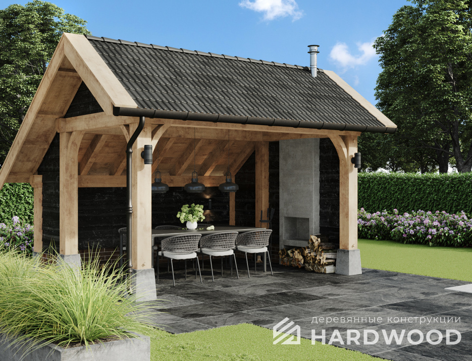 Навес двухскатный для барбекю №111 - фото 881