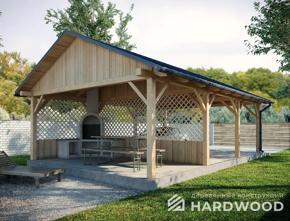 Деревянный авто-навес с зоной барбекю №115 - фото 878